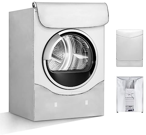 UKOFEW Funda Exterior Impermeable para Lavadora y Secadora de Carga Frontal - Cubierta Interior Anti-UV, Silver Edge Zip