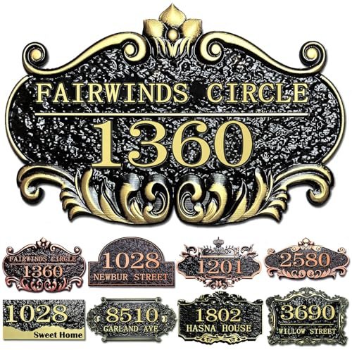 Personalized House Address Plaque Custom House Number Sign 12 Inch Acrylic Street Name Plate Customized Antique Brass or Copper Vintage for Home Room Door Wall Outdoor Mailbox