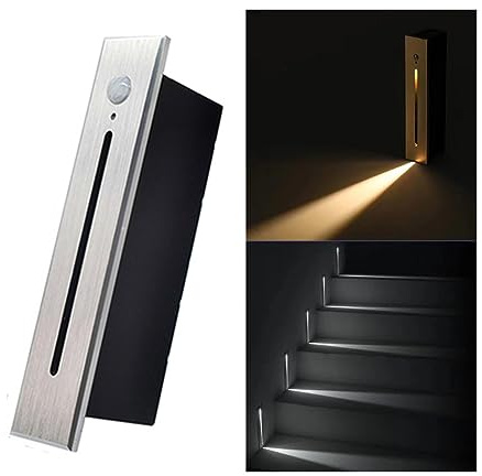 3W LED Stair Light with Motion Sensor, Recessed Wall Light AC85-265V Step Light IP20 IP65 Waterproof Staircase Lamp, Indoors Outdoors Garden Balcony Corridor 4000K IP20SilverBrushed