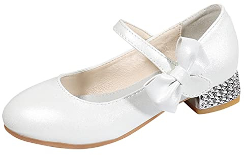 Scarpe da bambina per bambini, con tacco a spillo tinta unita, da principessa, con strass, scarpe da ballo, scarpe da sposa, scarpe da comunione carine ed eleganti, bianco, 35 EU