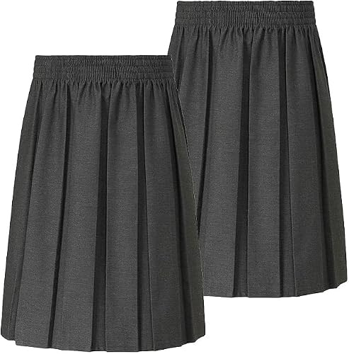 Trutex Basics Girls Grey Pleated School Skirt | Box Pleat Stretch Fit Elasticated Waist Girls School Uniform Skirts