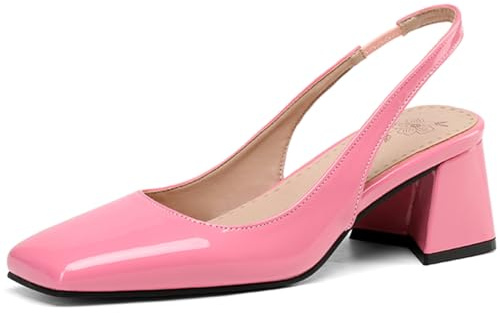 Gicoiz Femmes Bout Carré Mode Mary Jane Cuir Verni Mariage Chaussures Slingback Elegant Bloc Chaussures Fête Bride Cheville Escarpin Large Fit Rose Taille 39 EU-40Cn