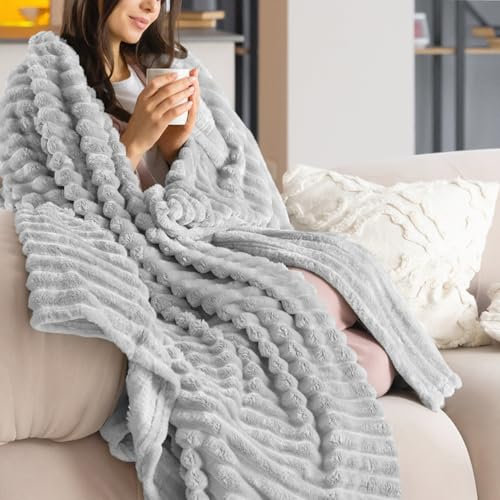 Dreamzie Kuscheldecke Flauschig, Fleecedecke 220x240 cm, Flanell Sofadecke, Weiche Warme Decken Für Bett und Couch, Grau Blanket