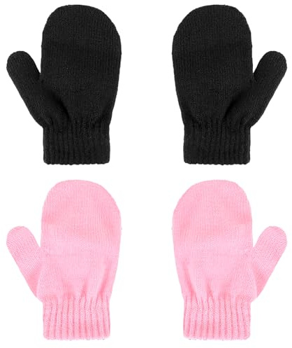 WLLHYF 2 pares de manoplas para niños, cálidas, elásticas, sin arañazos, guantes suaves, transpirables, para niños y niñas, Negro + rosa., 4,92 × 3,54 × 0,39 Zoll