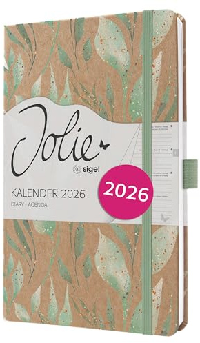 SIGEL J6803 Wochenkalender 2026 A5, gold, Hardcover aus Kraftpapier, Gummiband, Stiftschlaufe, 174 Seiten, vegan, Buchkalender, Terminplaner Taschenkalender Jolie