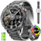mingwear Militare Smartwatch per Uomo Display AMOLED HD da 1,75 Batteria da 730 mAh Orologi Intelligenti con Torcia a LED per Android iOS, Fitness Tracker con Frequenza Cardiaca Nero Acciaio