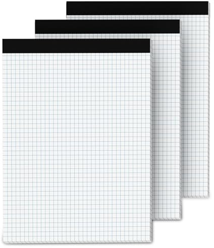 Aidunmis Graph Paper A4 Pad, 3 Pack Squared Paper Grid Notebook, Quad Ruled 4x4, Easy Tear-Off, Letter Size Grid Pad A4 Blueprinting Lined Notepad for Maths/Drawing/Planning/Design, 30 Sheets Each
