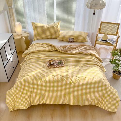 Hiseng Edredon Microfibra, Relleno Nordico 4 Estaciones con Estampado a Cuadros, Suave Edredones Patchwork Reversible para Individual Matrimonio (Amarillo,200x230cm)