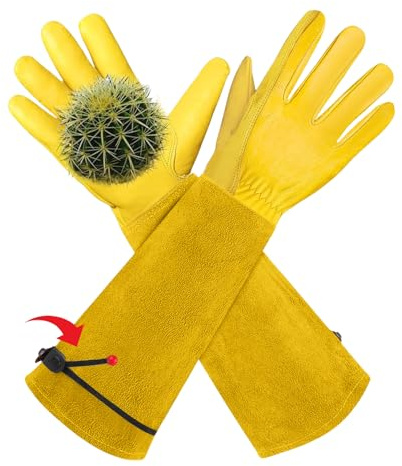 AMFUN Guantes de Jardín de Piel para Hombre y Mujer, guantes De Trabajo De piel De Vaca Guantes, Guante de trabajo de Piels de vaca Resistentes, para Jardineros (Amarillo M)