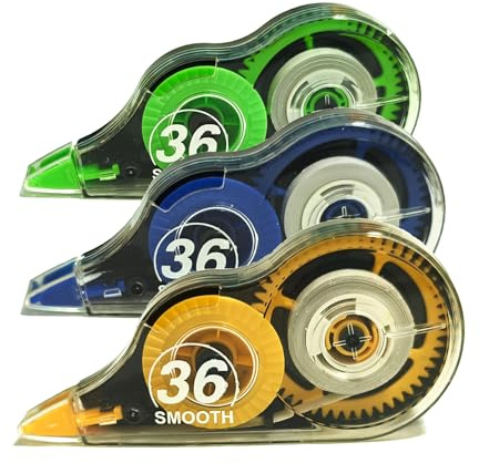 Chliinl 3 Pcs Correction Tape, 36m x 8mm Pocket Correction Tape Roll for Student Office Home School(Yellow&Blue&Green)