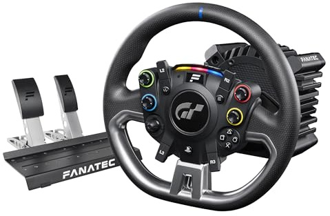 Fanatec Officially Licensed Gran Turismo DD Pro PlayStation Sim Racing Steering Wheel, Base and Pedals – Polyphony Digital Wheel, 5 Nm FluxBarrier Direct Drive, 2-Pedal Set for PC, PS5, PS4