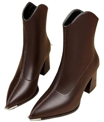 Punk Donne Stivali In Pelle Di Lusso A Punta Di Marca Toe Stivaletti Alla Moda Tacchi Alti Cerniera Goth Pompe Scarpe Francesi Stivali da Donna, Marrone, 41 1/3 EU