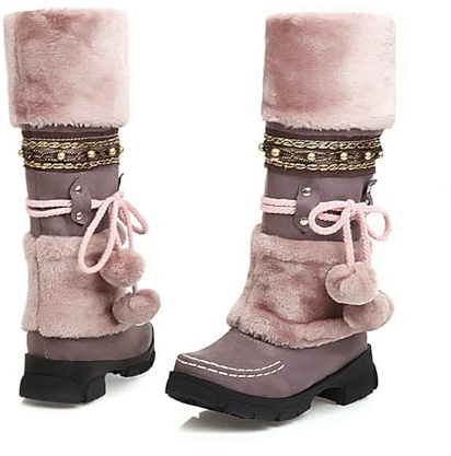 Bottes de neige d'hiver pour femme avec doublure en fausse fourrure - Chaudes - Résistantes à l'eau - Mi-mollet - Légères - Antidérapantes - Doublées en fourrure - Confortables et décontractées