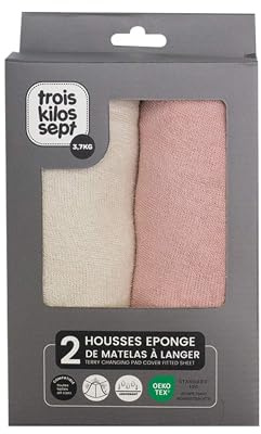 Tres Kilos Sept – Juego de 2 fundas de cambiador para bebé, esponja absorbente – universal, color beige arena y rosa – 70 x 50 cm