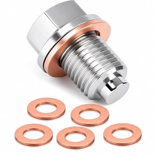 Magnetic Oil Drain Plug, Universal Stainless Steel Replacement Sump Bolt | Fits M14 x 1.5 Threads, Oil Sump Plug with 5 Sealing Washers, for Most Car and Motorcycle