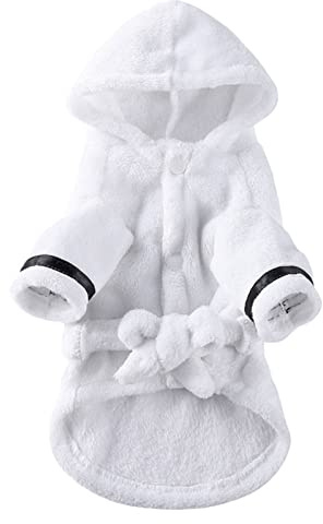Robe de nuit pour hôtel - Peignoir pour animaux de compagnie - Serviette pour chat et chien - Vêtements pour animaux de compagnie - Blanc - Taille L