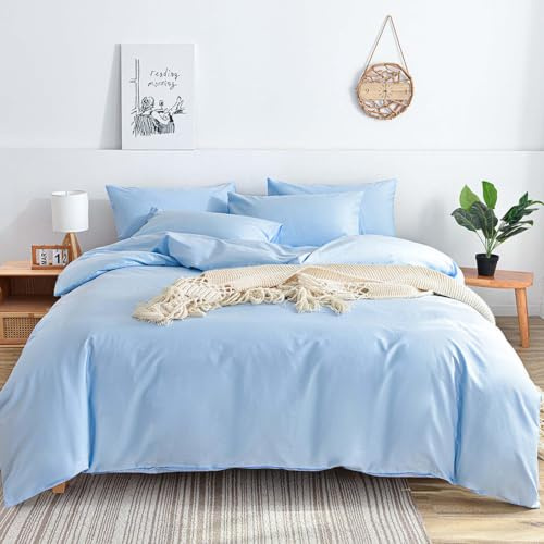 Queen size 4-delat bäddset – 4-delat sänglinne, 100 % bomull mjukt borstat massivt påslakanset, inkluderar 1 lakan, 1 påslakan och 2 örngott