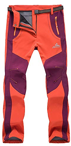 Uomo Donna Impermeabile Pantaloni da Trekking Sci Neve Arrampicata Escursionismo Outdoor Pantaloni Softshell Fodera in Pile Pantaloni Antivento Caldo Stampato Femmina Rosso Mattone S