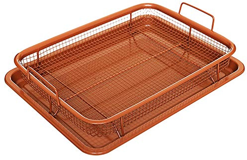 Non-Stick Baking Tray with Grill Crispy Basket Copper Crisper Air Fryer Pan