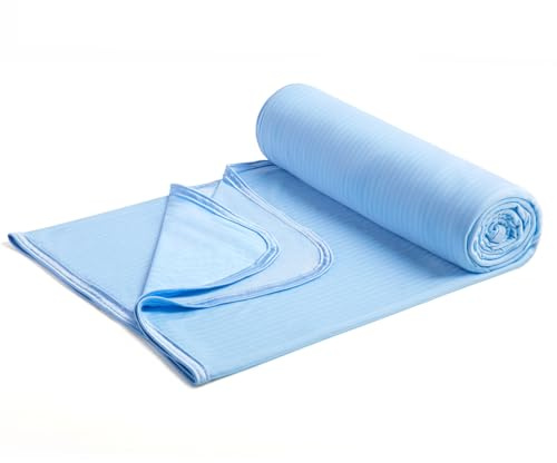 Marchpower Sommerdecke Mikrofaser Arc-Chill, Selbstkühlende Kühldecke mit Japanische Q-Max＞0.5, Kühl und Gemütlich, 2 in 1 Doppelseitig weiche Kuscheldecke Sofadecke Reisedecke(150 * 200cm Blau)