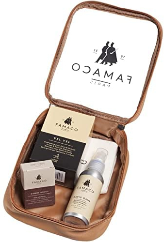 Famaco - Kit De Cirage - TROUSSE LOISIR MARRON - 3 Produits pour l'Entretien du Daim - Idéal Cadeau ou pour vos Déplacements