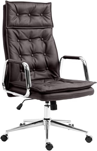 CLP Bürostuhl ergonomisch Leder Sotira, Schreibtischstuhl höhenverstellbar stufenlos und 360° drehbar, Drehstuhl mit Leichtlaufrollen, Farbe:braun