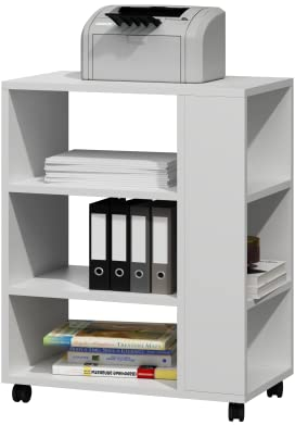 MATKAM Multifunktionaler Druckertisch mit Rollen, B60 x H74 x T40 cm, belastbar bis zu 65 kg (Weiß)