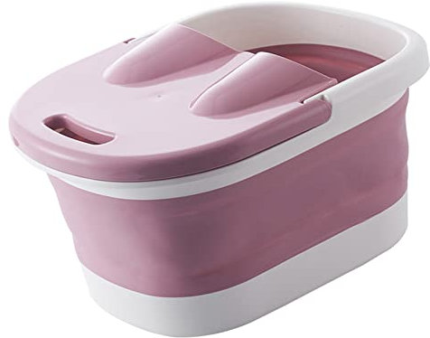 Foot Spa Bath Massager, Portable Foldable Foot Spa Soak Bath Tub with Handle Lid for House Cleaning Space Saving Outdoor Collapsible Pedicure Foot Bath Tub with Massaging Rollers (Pink)