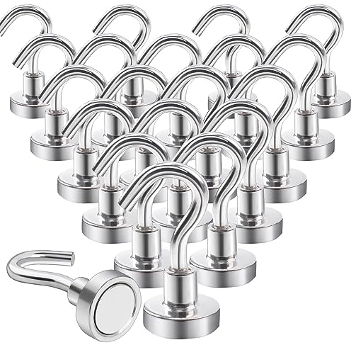 OCEUMAOA 20 Pièces Crochet Magnetique Aimant Puissant Neodyme Crochet pour Frigo Cuisines Bureau École Crochet de Croisière Robuste au Plafond Argenté
