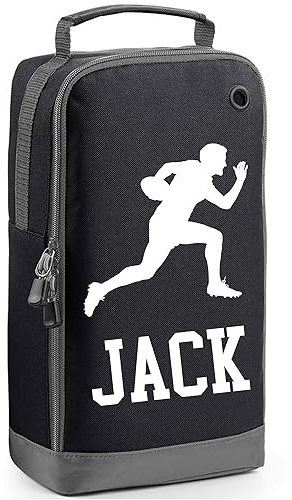 Personalised Rugby Boot Bag Shoe Bag Rugby Player Gift Shoe Sports Bag Personalised with Name Rugby Design Sports Gift Black