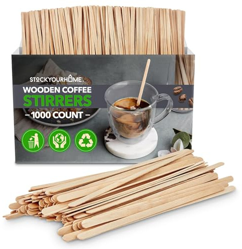 1000 Count Wooden Coffee Stir Sticks, Bulk Wood Stirrers for Coffee and Tea, Disposable Drink Stirrers for Hot Drinks, 5.5 Inch Wooden Coffee Stirrers for Home, No Plastic Stir Sticks, Stock Your Home