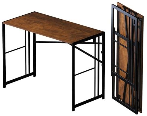 Lutown-Teen Folding Computer Desk 40 inch Writing Gaming Computer Camping Desk, No Assembly Required Home Office Table, Mahogany