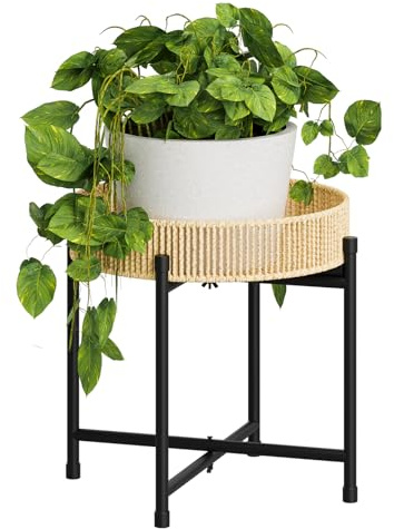 Bamworld Rattan Plant Stand Indoor Boho Plant Table for Large Plants Single Plant Stool Plant Holder for Living Room Bedroom