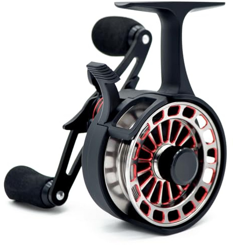 Inline Ice Fishing Reel, 3.2:1 High Speed Gear Ratio, 3+1 Anti-Reverse Ball Bearings, Magnetic Brakes, Lightweight Graphite Frame with a CNC Aluminum Spool for Winter Fishing