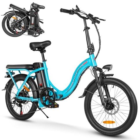 SAMEBIKE Bicicleta eléctrica 20 Fatbike Bicicleta Montaña Plegable Ebike, 36V12Ah Batería 7Vel,Pedal Assist,Instrumento a LCD Adultos Urbana（CY20） (Lake Blue)