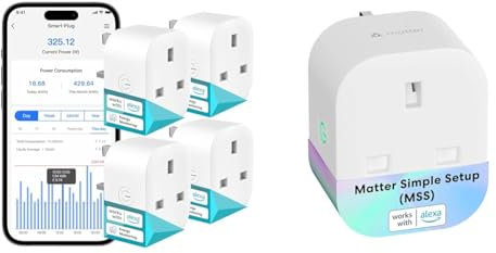 Meross Smart Plug with Energy Monitoring, Mini Smart WiFi Plug Work with Alexa, Google Home & Matter Smart Plug with Energy Monitoring, Mini WiFi Plug with Matter Simple Setup(MSS)