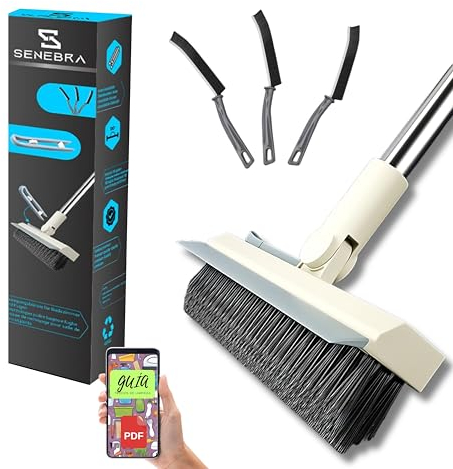 SENEBRA Cepillo de Limpieza para la Ducha y Baño con Palo Extensible y 3 Cepillos Limpia Juntas de Cerdas Duras para Grietas y Azulejos - Cepillo Limpieza Hogar Multifuncional para Grietas y Suelos