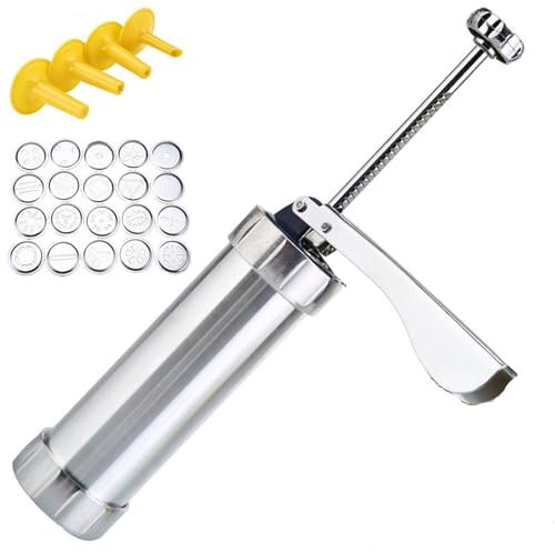 Stainless Steel Pastry Syringe Cookie Press Machine Stainless Steel Cookie Press Tool Biscuit Extruder Press Cookie Kit DIY Biscuit Maker Baking Supplies for Cake, Pastry