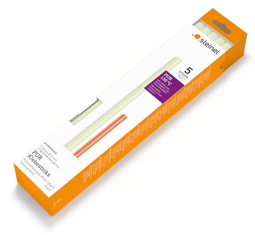 Steinel 087388 PUR Glue Sticks Diameter 11 mm Set, Outdoor Adhesive, 5 Sticks Including 2 Flushing Sticks, Weather and Moisture Resistant Mounting Adhesive, Transparent, 11 x 250 mm