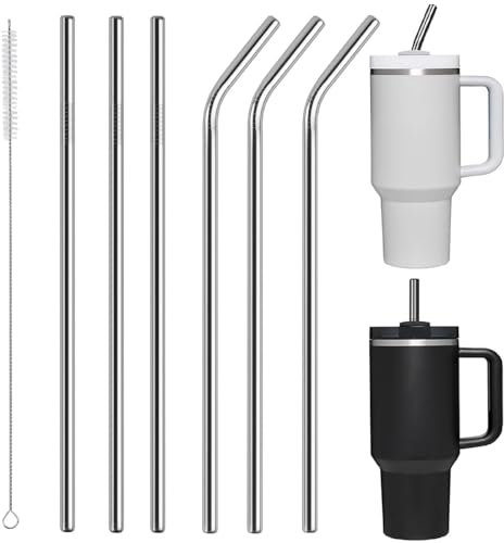 Cannucce riutilizzabili in acciaio inox, 6 cannucce in metallo, extra lunghe, piegate e dritte, con 1 spazzola per la pulizia, per frullati, frappè, cocktail e bevande calde