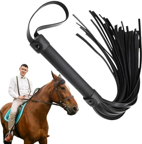 ZDL Weiche Kunstlederpeitsche,Leder Reitgerte,Schwarze Pferdepeitsche,Gerte für Pferde,Reitgerte für Pferd,Schneebesen aus Leder mit Fransen,Taktische Peitsche,Pferd Springen Rennen
