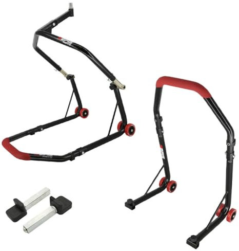 SEFIS D18 - Cavalletto anteriore e posteriore per moto, supporto anteriore e posteriore, per moto, supporto per montaggio posteriore (rosso, standard)