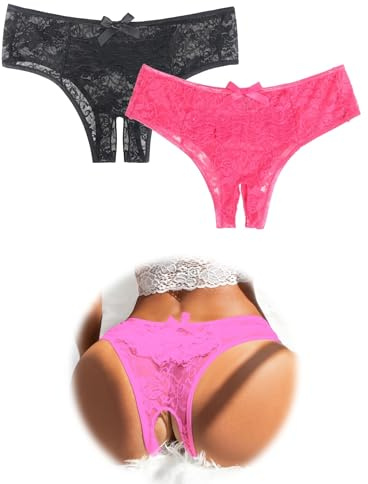 ohmydear Sexig tanga-stringtrosa, dam, sexig chic blommig spets, trosor och öppna trosor, underkläder, sömlösa andas korta trosor, sexig outfit, underkläder