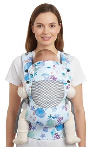 YooxArmor Babytrage Neugeborene ab Geburt,Ergonomische Gemütlich Leichtgewichtig Baby Carrier mit Nackenstütze für Kleinkind (3-36 Monate),4 Positionen,Geeignet für 3-30 kg,Blau