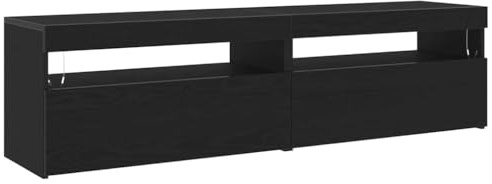 vidaXL Mueble de TV con LED 2 pcs Roble Negro 75 x 35 x 40 cm, Moderno bajo Rectangular, Armario para Medios, Unidad de Almacenamiento para Sala, diseño Limpio, decoración