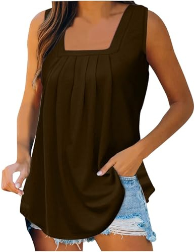 Canottiera estiva da donna, senza maniche, maglietta anteriore piegata, tinta unita, scollo angolare, tunica, oversize, camicetta lunga, elegante, per il tempo libero, larga, taglie forti