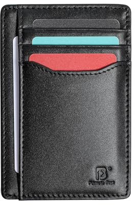 Pomelo Best Portafoglio RFID Blocco per Uomo - Portacarte Minimalista Leggero con Sacchetto in Velluto, Portacarte di Credito Anti-Pirateria (Nero)