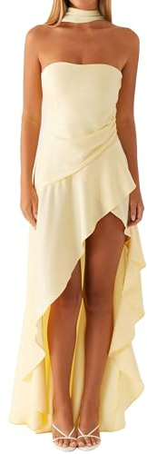 Cusghjbsg Robe tube sans manches à épaules dénudées pour femme, couleur unie, imprimé floral, robe à volants avec écharpe streetwear
