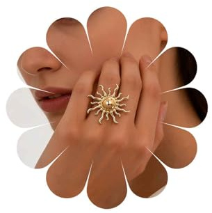 Inateannal Punk Grande Anello Da Dito Sole Oro Sunburst Anello Regolabile Vintage Anelli Sole Celeste Aperto Grande Sunburst Dichiarazione Nocche Anelli Gioielli Per Le Donne