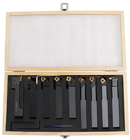Drehmeißel Set, Wendeplatten Hartmetall, 9 tlg Drehstahl Satz 20mm mit Wendeplatten Drehmeißel-Set Drehstähle 20x20mm mit Werkzeugkoffer für Drehbänke Stahl, Stahlguss